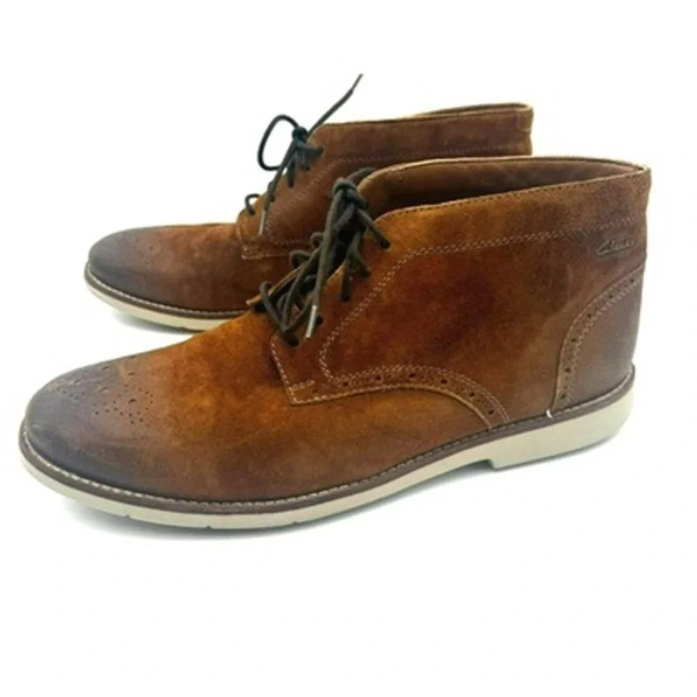 CLARKS Boots Men's 13 Raspin Limit‎ Tobacco Brown Suede Leather #26103203